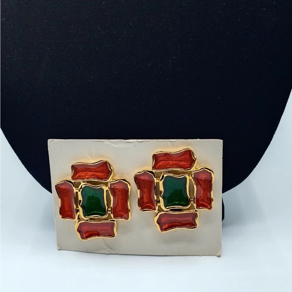 Avon Gold and Red-Green Earrings